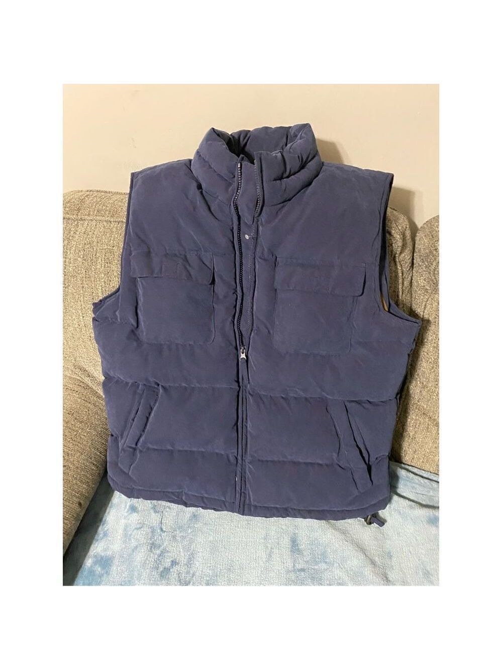 St Johns Bay Men's Puffer Vest M Full Zip & 5 Pockets Navy Blue